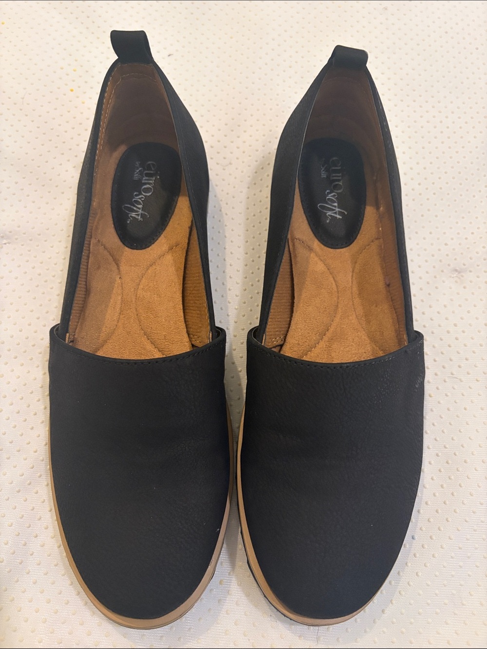 Sofft Black Slip-On Flats with Tan Insole